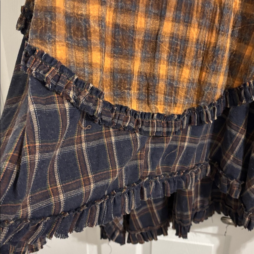 Plaid Layered Boho skirt in Mustard & Navy - Picture 4 of 5